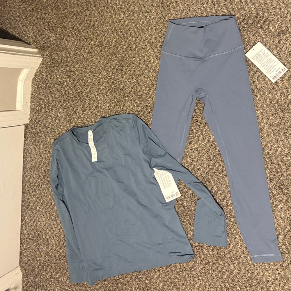 Blue Long Sleeve Top and Leggings Set